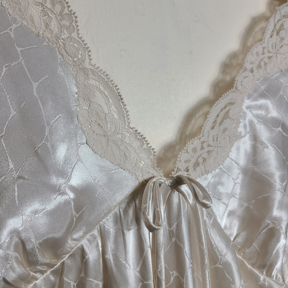 Vtg Ivory Lace Babydoll Maxi Slip Gown Set M Chemise Quiet Lux‎ Coquette Bridal - Picture 4 of 16